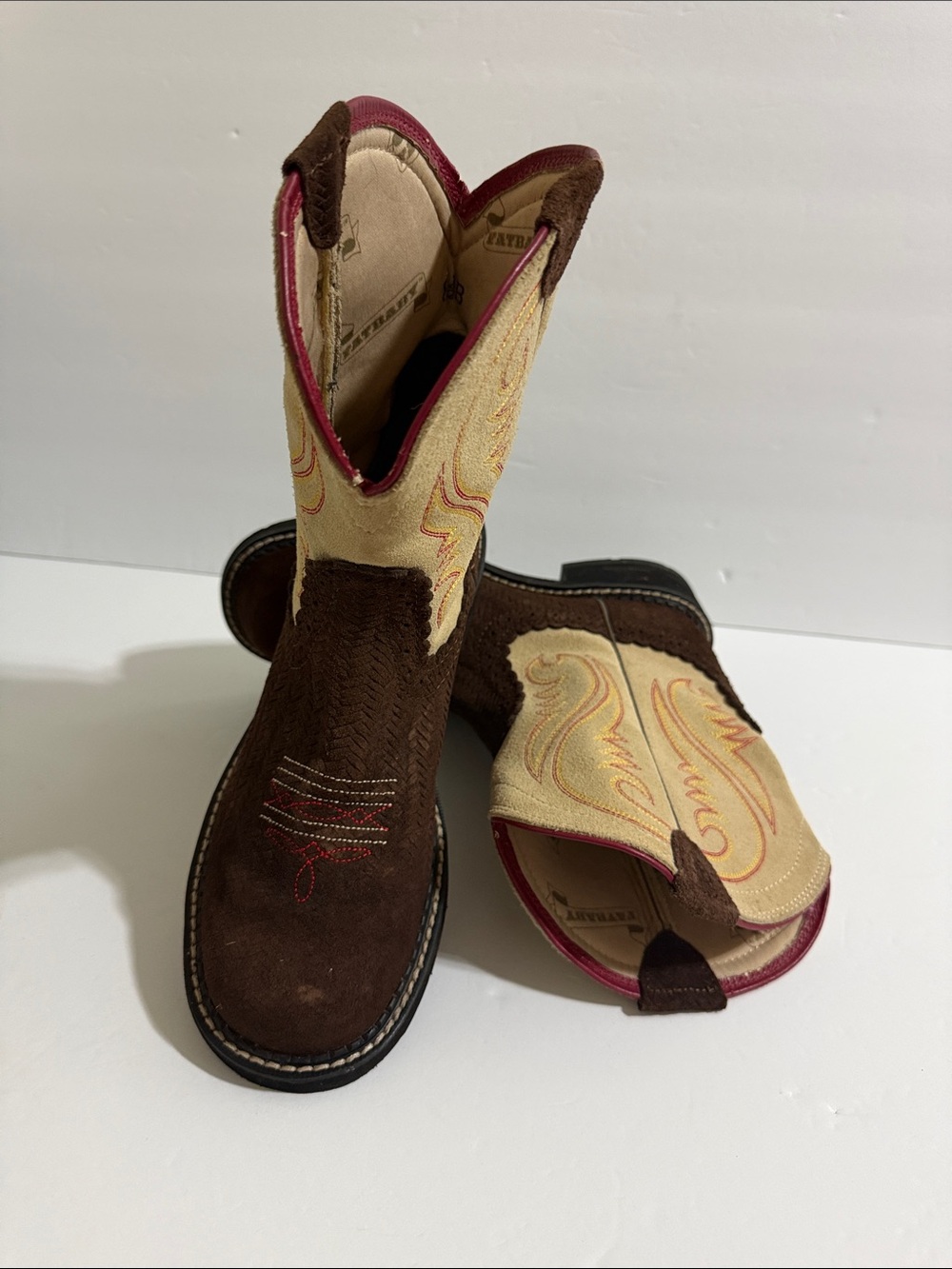 Ariat Brown, Cream and Pink Western Ankle Booties